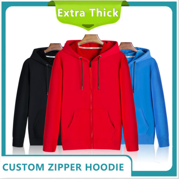 Custom Unisex Thick Fleece Zipper Hoodie 1