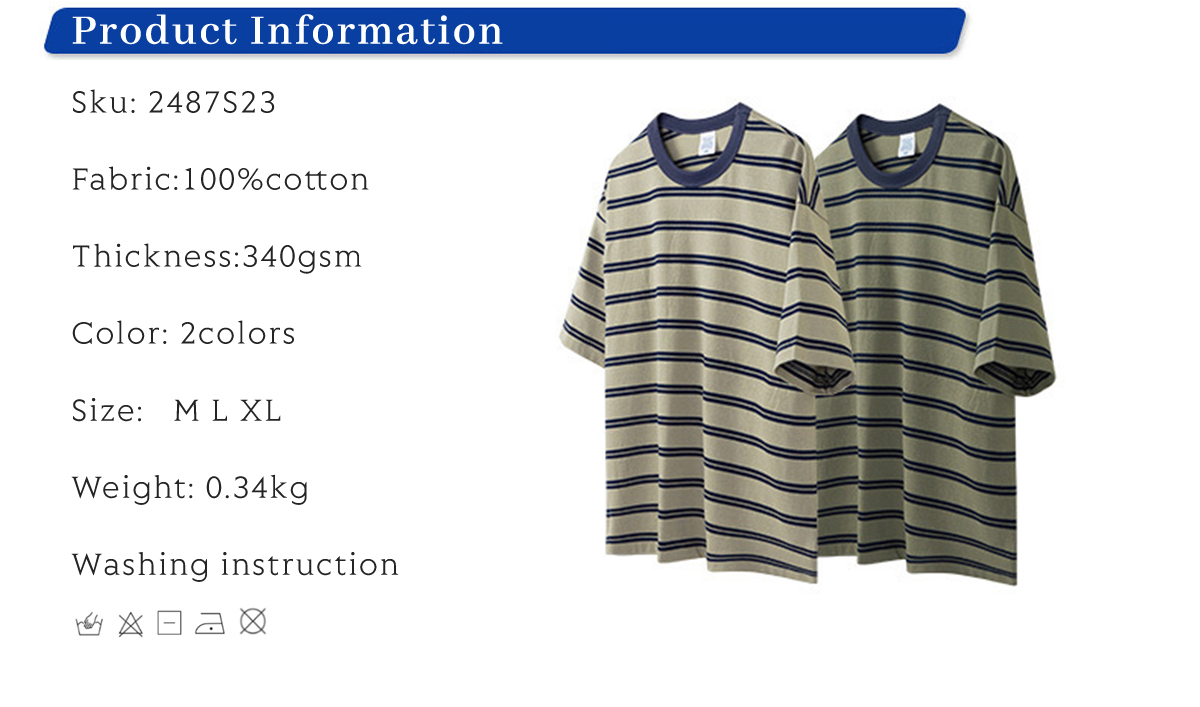 #2487S23 Retro Contrast Striped Oversized Short-Sleeved T-shirt For Men 8