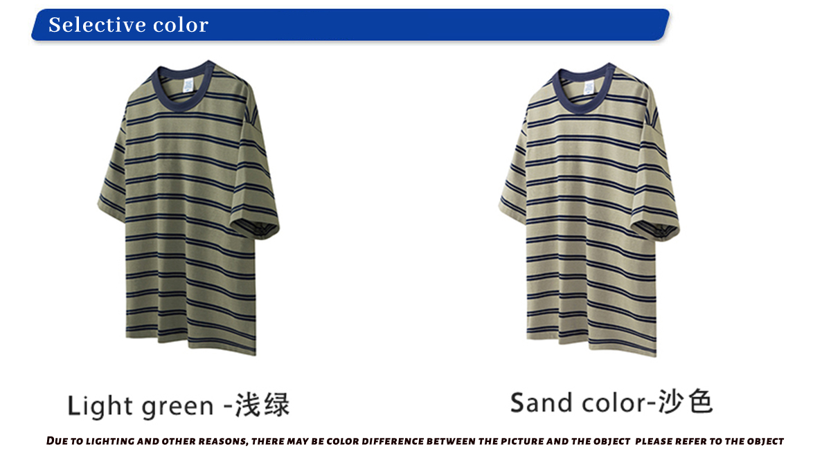#2487S23 Retro Contrast Striped Oversized Short-Sleeved T-shirt For Men 12
