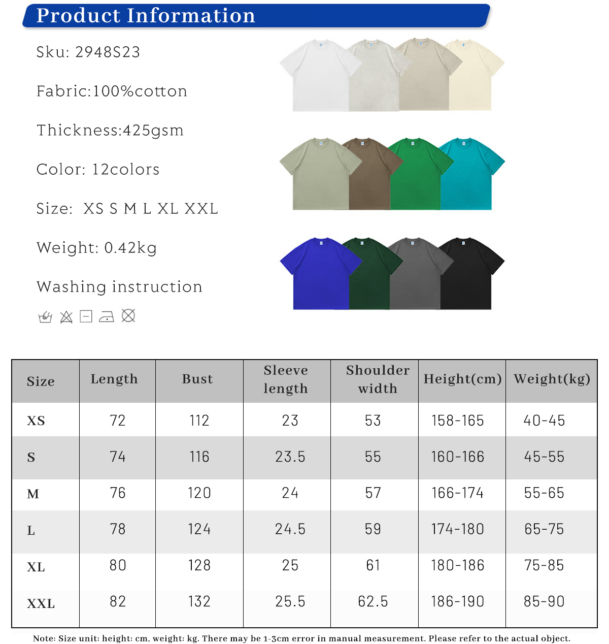 #2948S2 Super Thick 425Gsm Oversized T-shirt 8