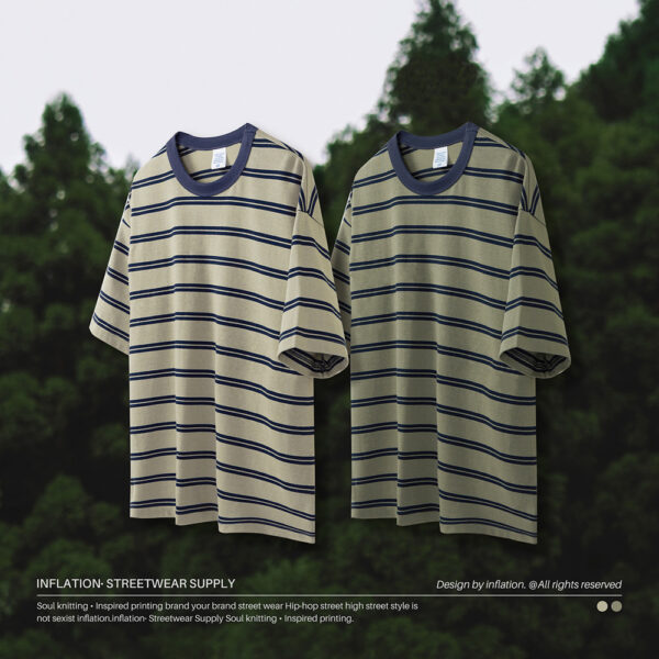 #2487S23 Retro Contrast Striped Oversized Short-Sleeved T-shirt For Men 5