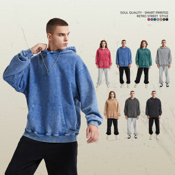 #2660 Thick Snow Wash Cotton Terry Hoodie 420Gsm 1