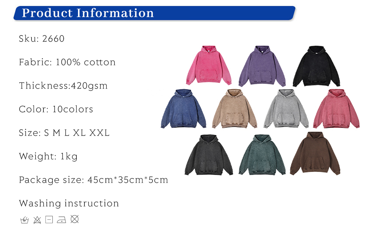 #2660 Thick Snow Wash Cotton Terry Hoodie 420Gsm 8