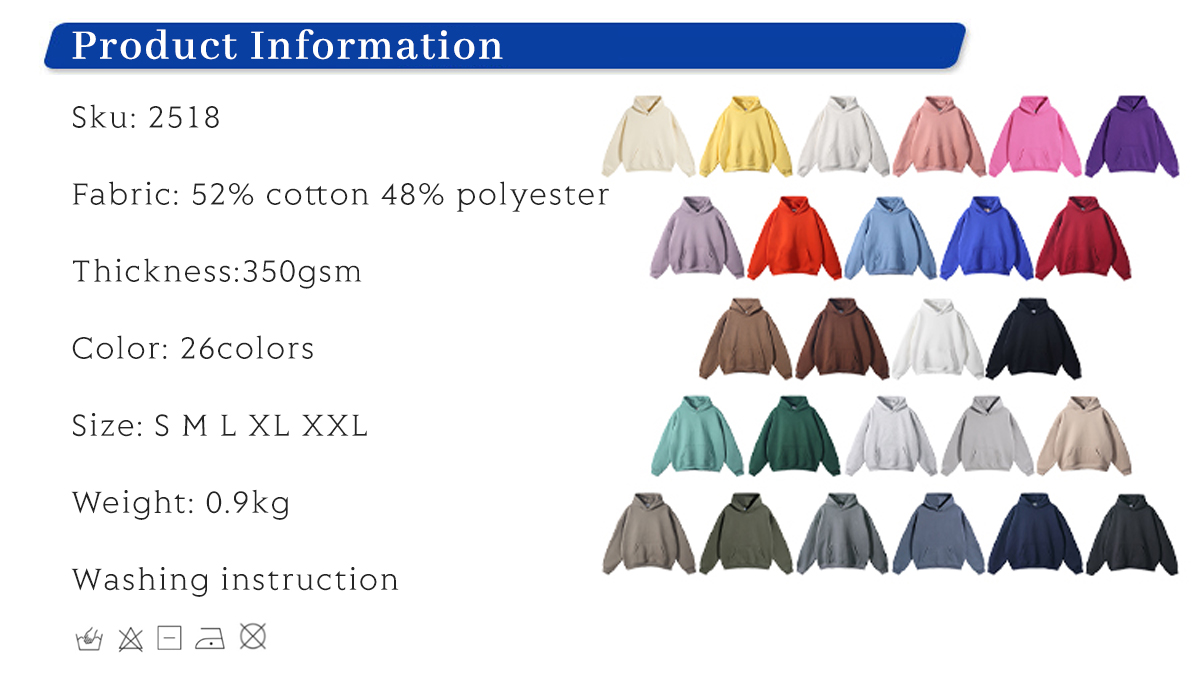 #2518 Solid Oversized Fleece Cotton basic Hoodie 350Gsm 5