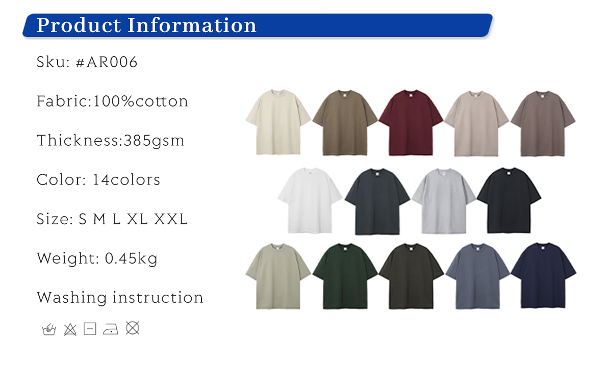 #AR006 Thick 385Gsm Oversized Fashoin Unisex T-shirt 6