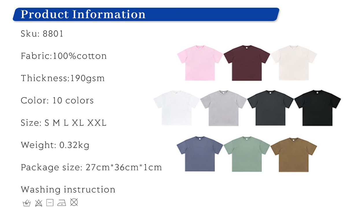 #8801 Light Weight 190GSM Oversized Cotton T-shirt 10 Colors 5
