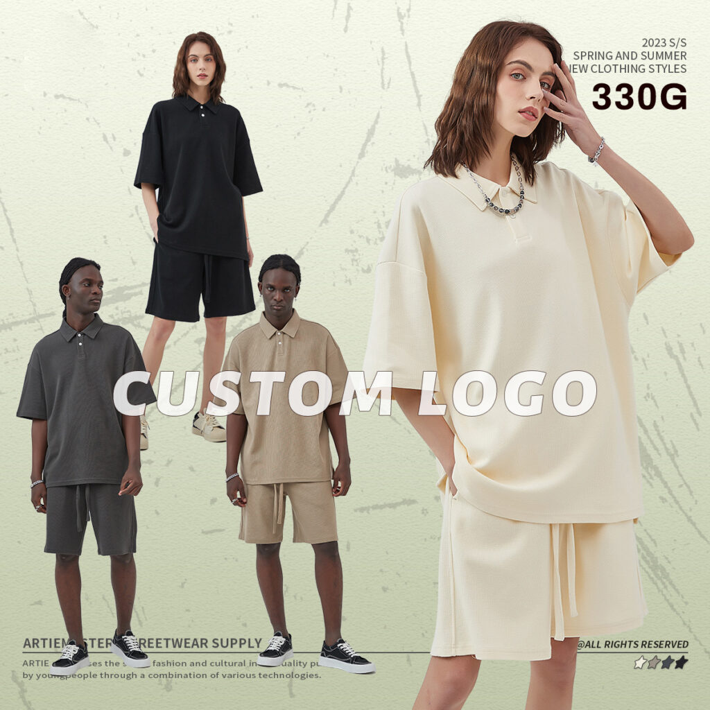 #9018 Waffle 330G Buttons Polo T-shirt