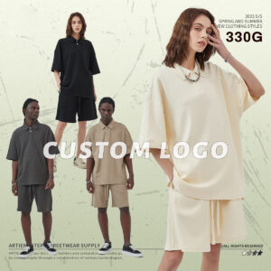 #9018 Waffle 330G Buttons Polo T-shirt