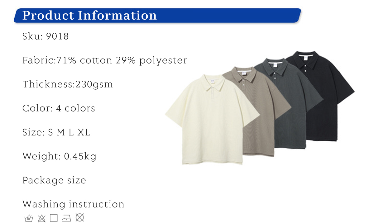 #9018 Waffle 330G Buttons Polo T-shirt 6