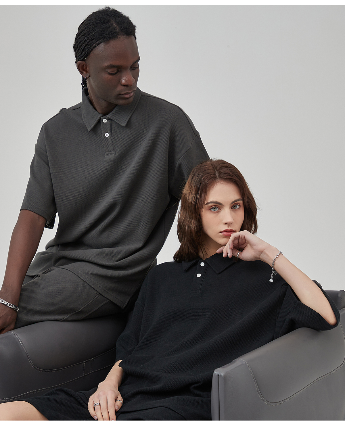 #9018 Waffle 330G Buttons Polo T-shirt 26