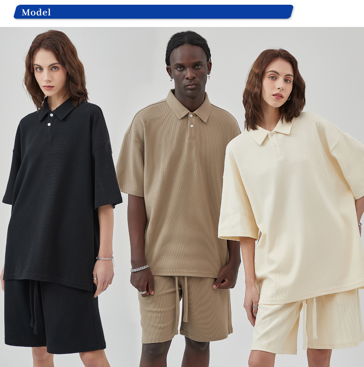#9018 Waffle 330G Buttons Polo T-shirt 22