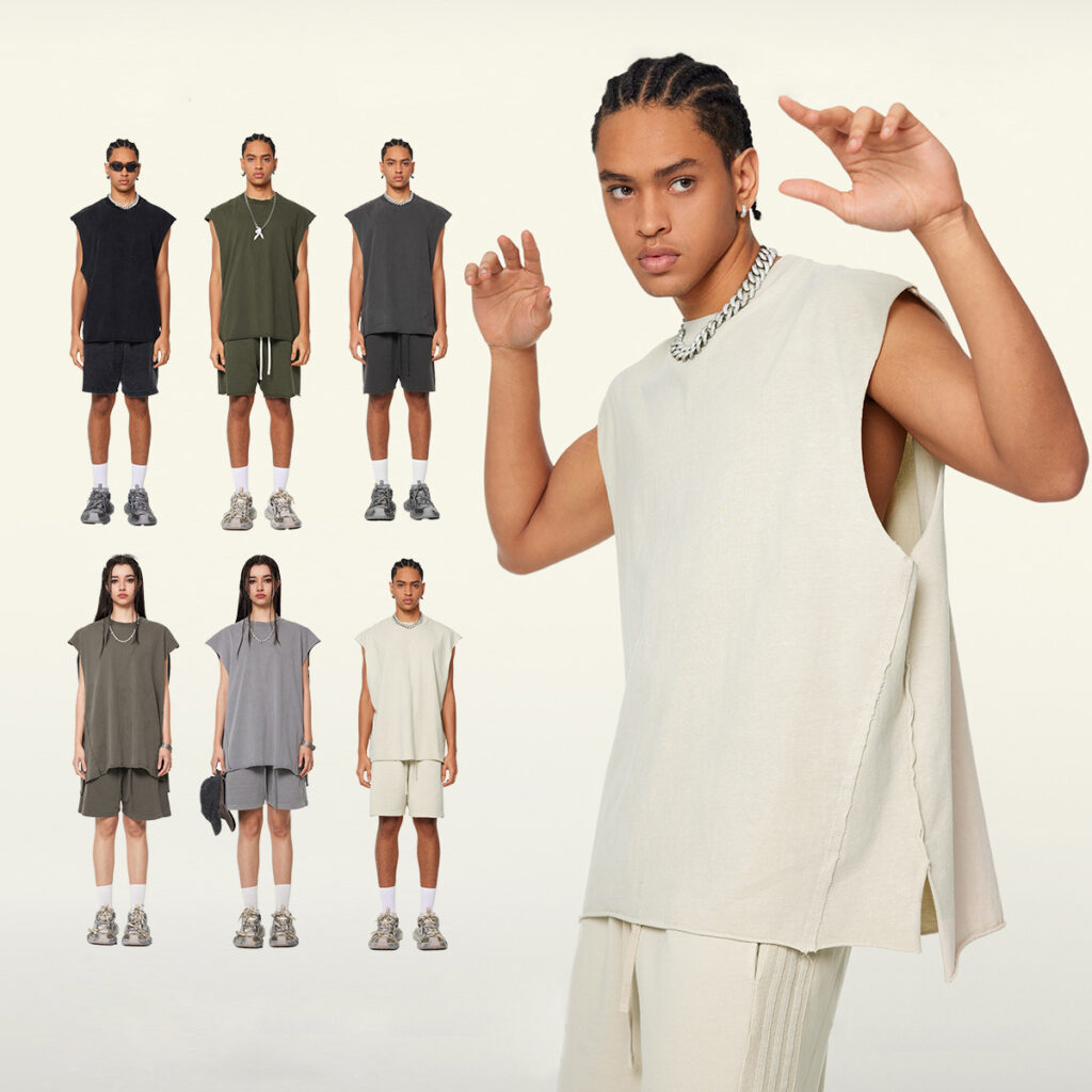 #S1922 Cotton 270GSM Vintage Wash Raw Edge Hem Vest