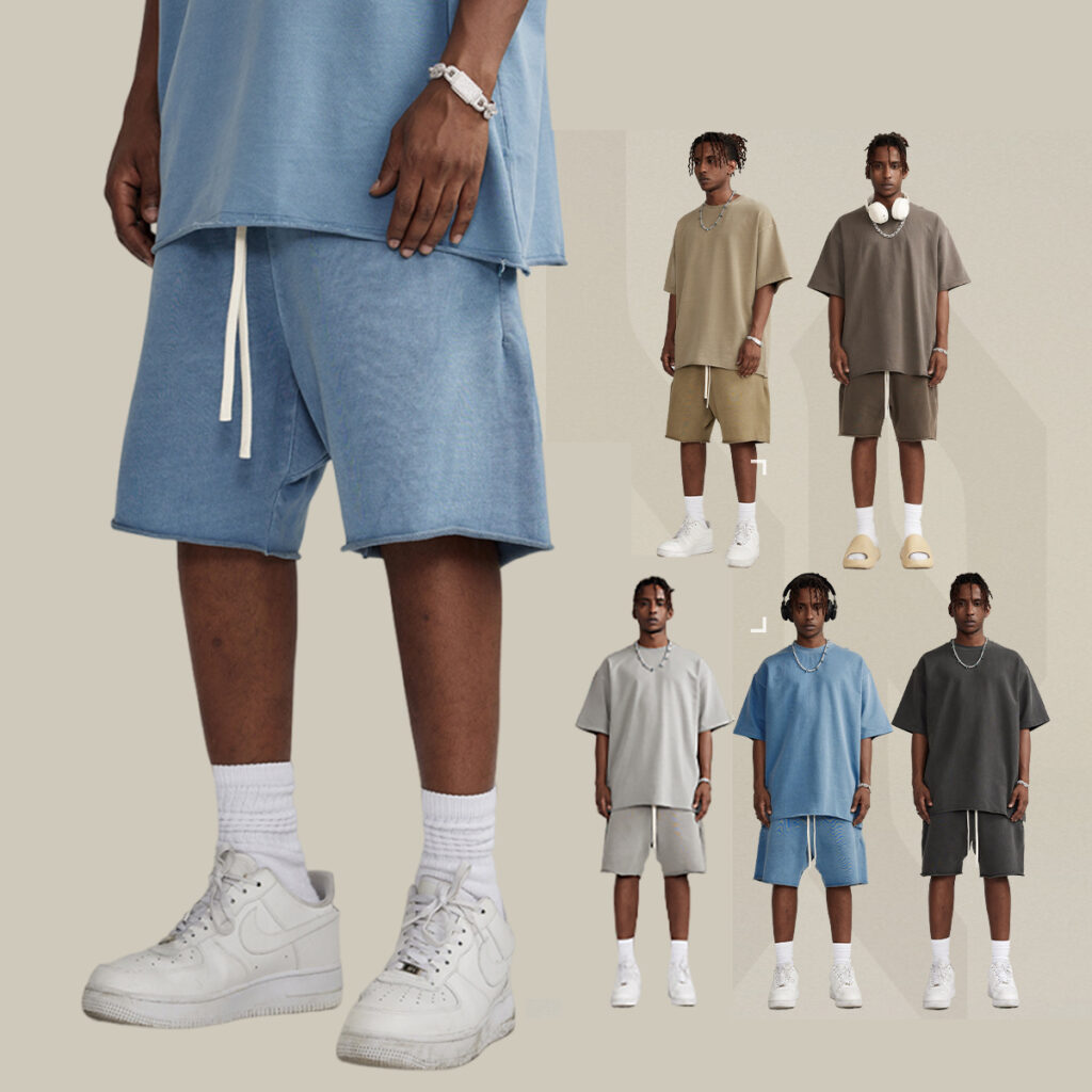 #S3001 Cotton Terry 385GSM Washed Raw Edge Shorts
