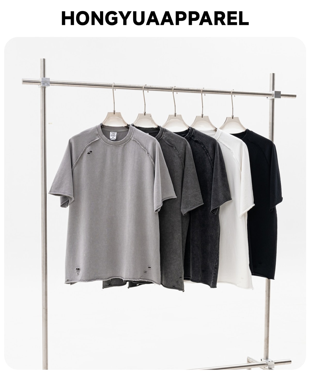 #S1701 Terry 330GSM Oversized Distressed Reglan Sleeve T-Shirt 5