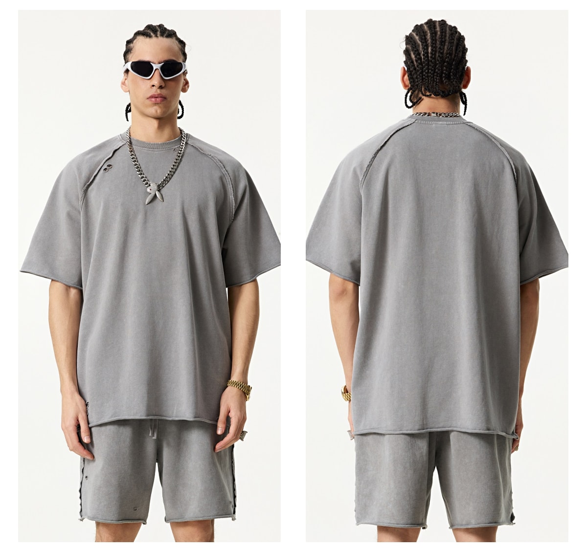 #S1701 Terry 330GSM Oversized Distressed Reglan Sleeve T-Shirt 23