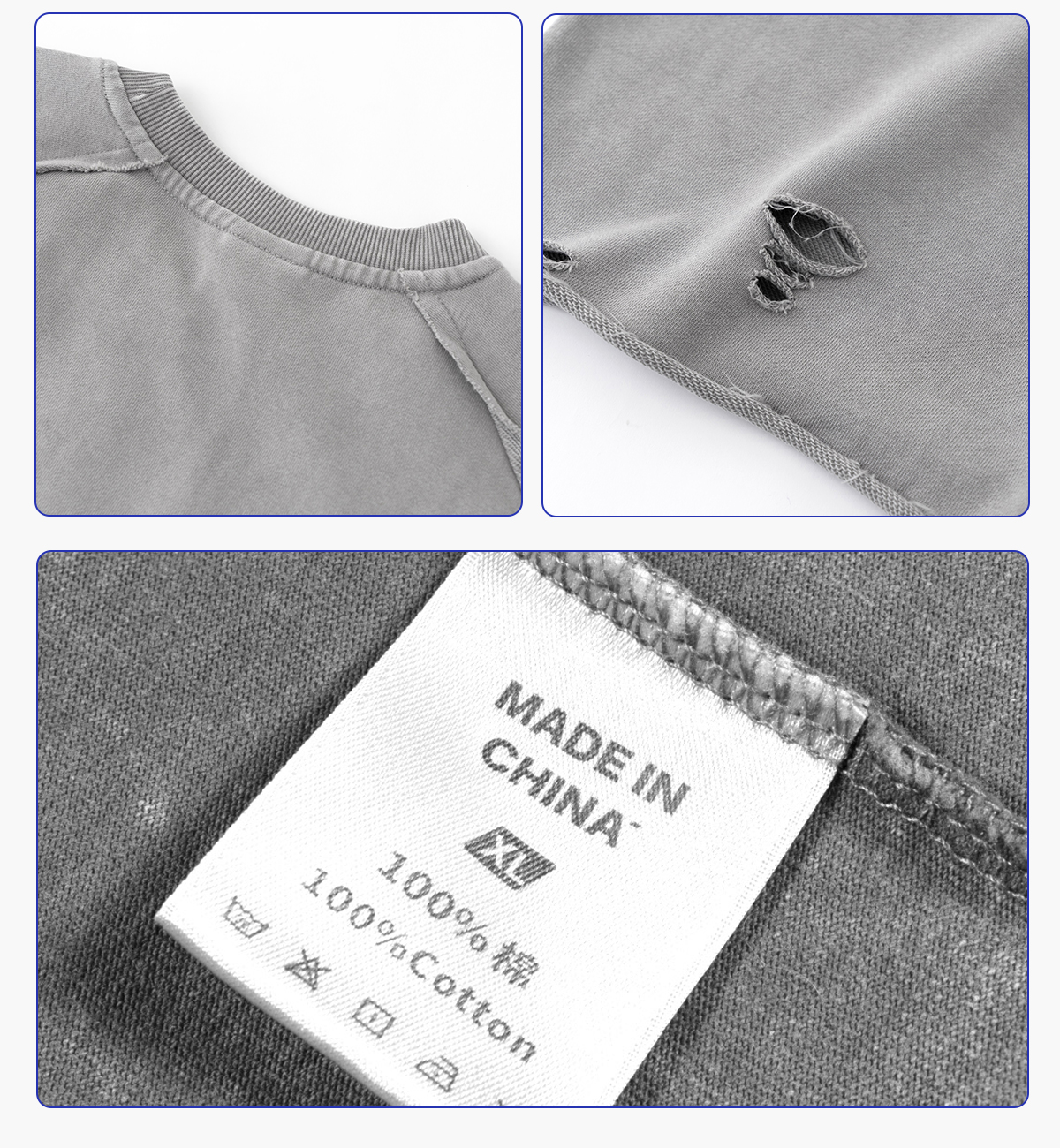 #S1701 Terry 330GSM Oversized Distressed Reglan Sleeve T-Shirt 17