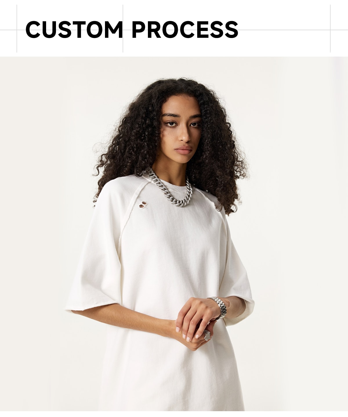 #S1701 Terry 330GSM Oversized Distressed Reglan Sleeve T-Shirt 19