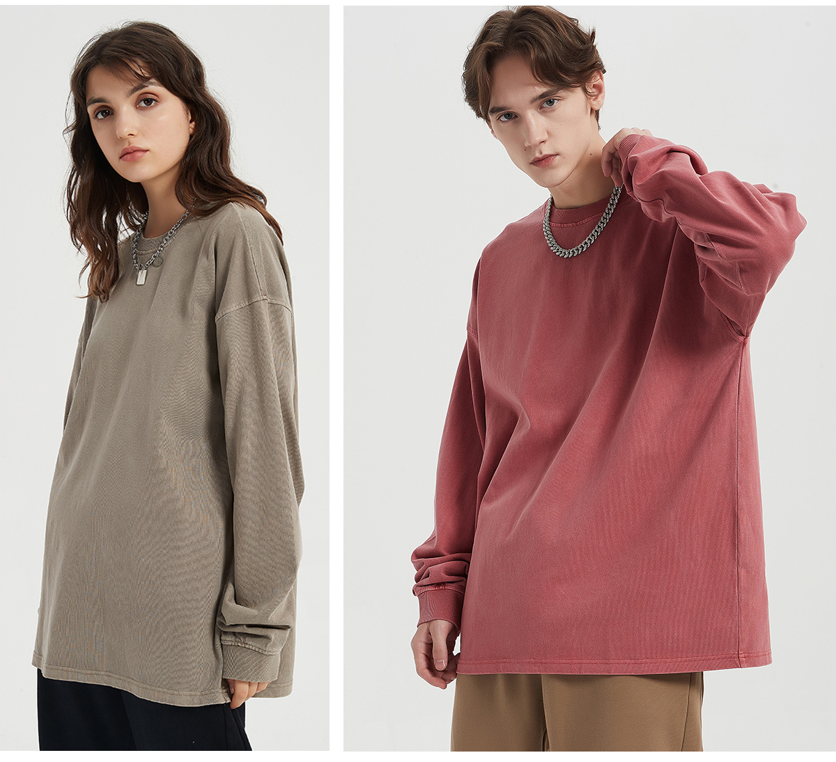 #2151 Thick 310GSM Cotton Light Wash Long Sleeve T-Shirt 26