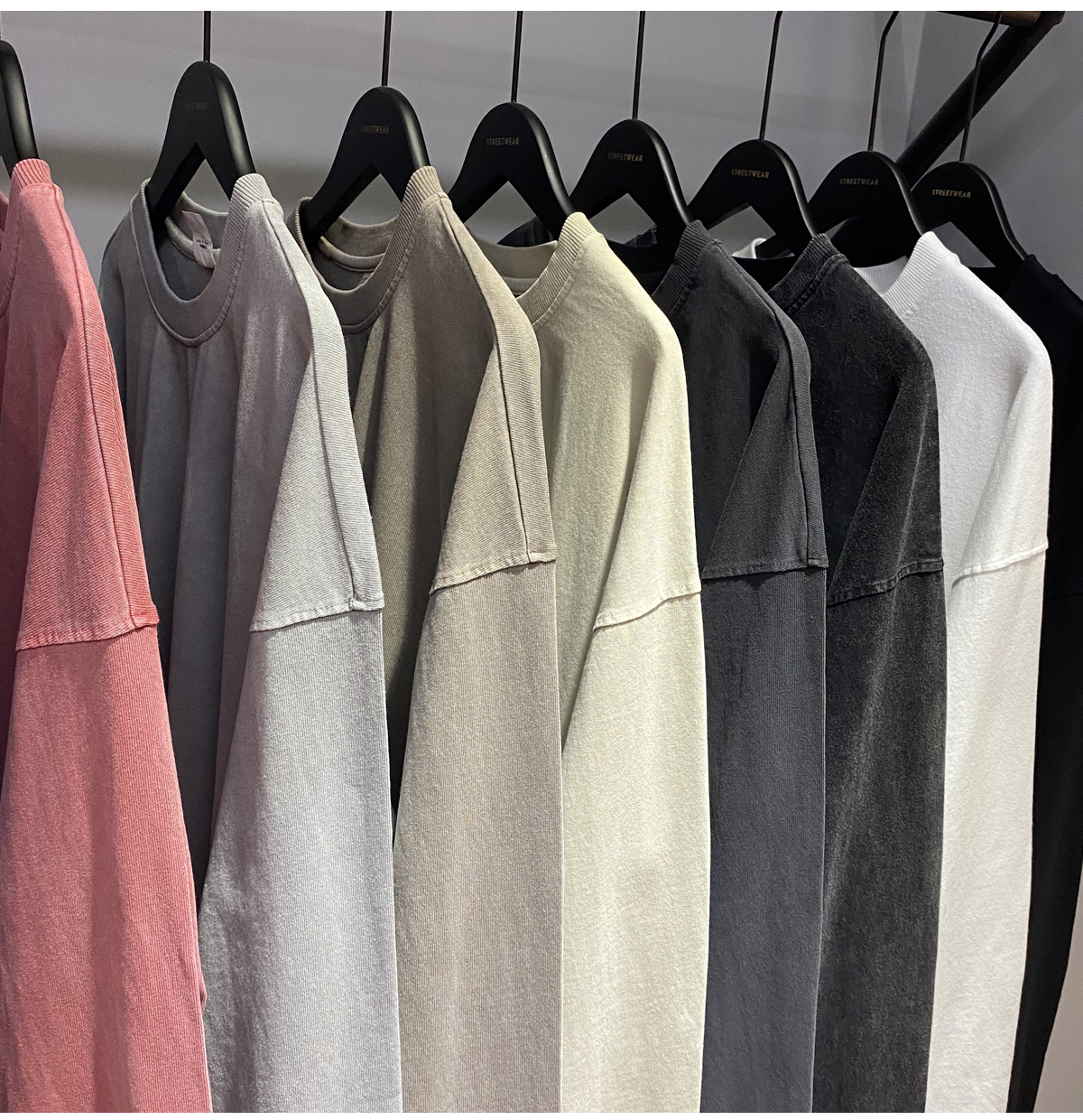 #2151 Thick 310GSM Cotton Light Wash Long Sleeve T-Shirt 22
