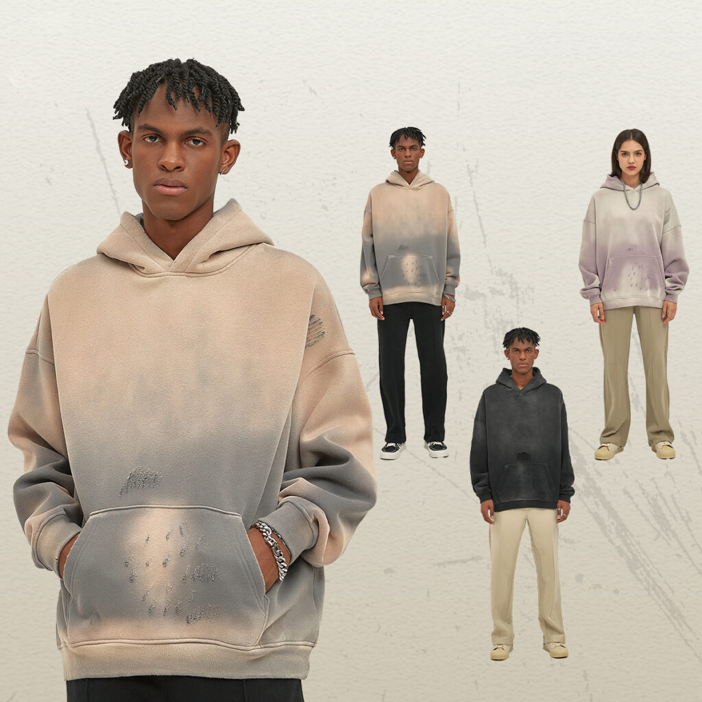 #2522 Fleece 360Gsm Spray-Dye Distressed Wash Hoodie