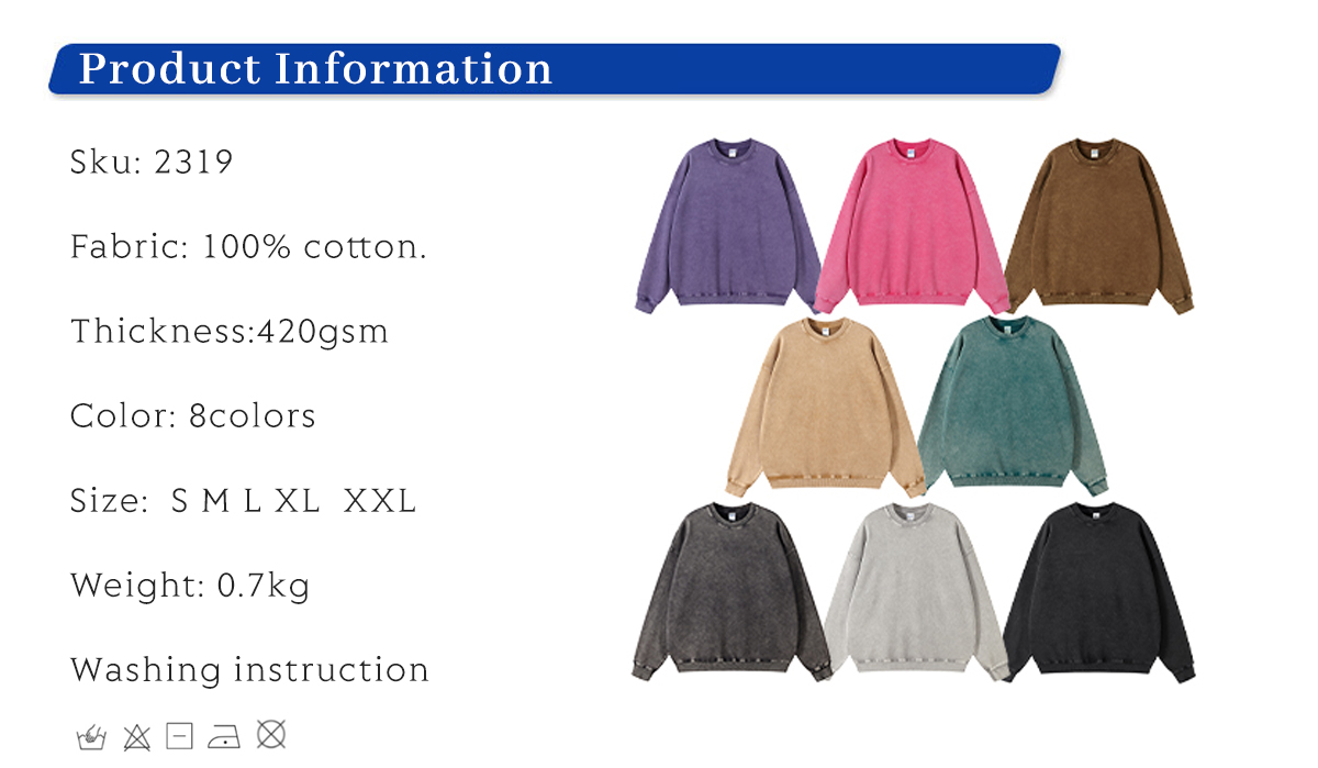 #2319 Cotton Terry 420Gsm Oversized Snow Wash Sweatshirt 5