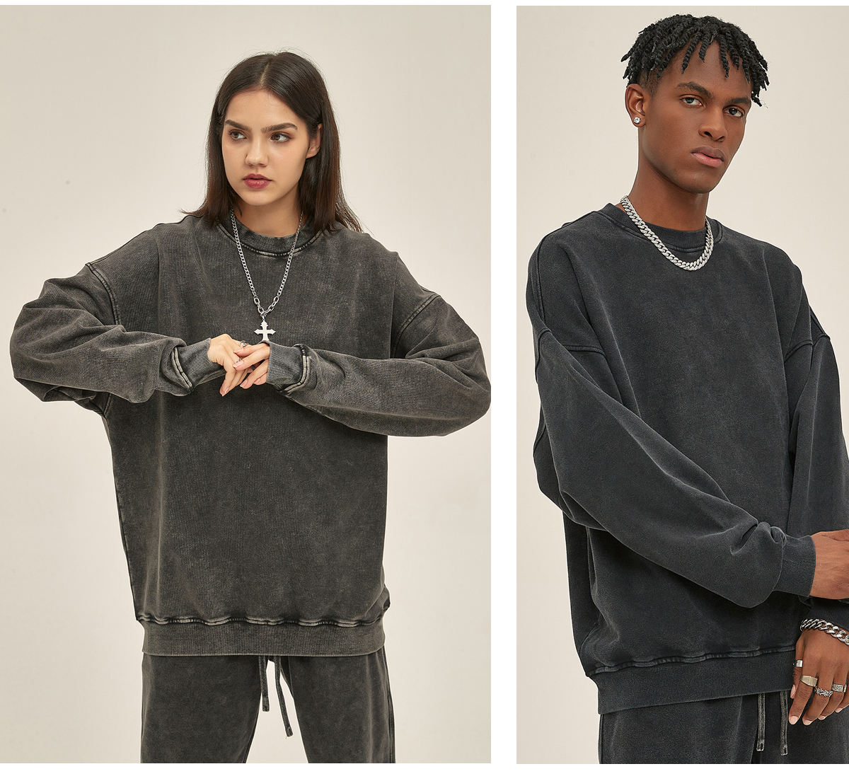 #2319 Cotton Terry 420Gsm Oversized Snow Wash Sweatshirt 29