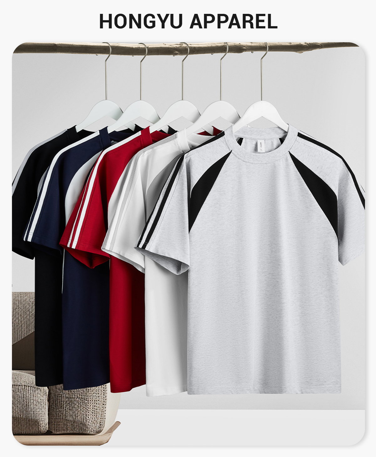 #NY19588 Cotton 240gsm Patchwork Reglan Sleeve T-shirt 4