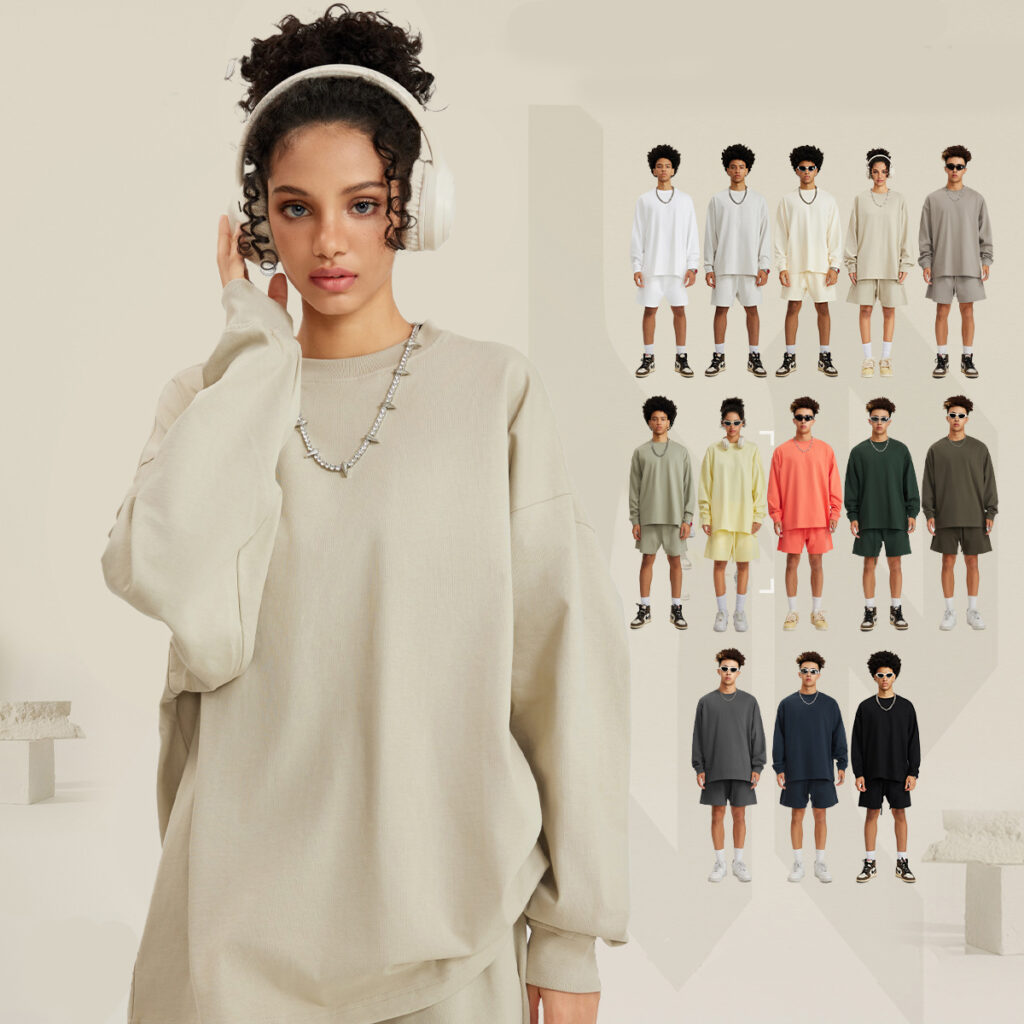 #W0013 Cotton Long Sleeve 305Gsm solid Oversized T-shirt