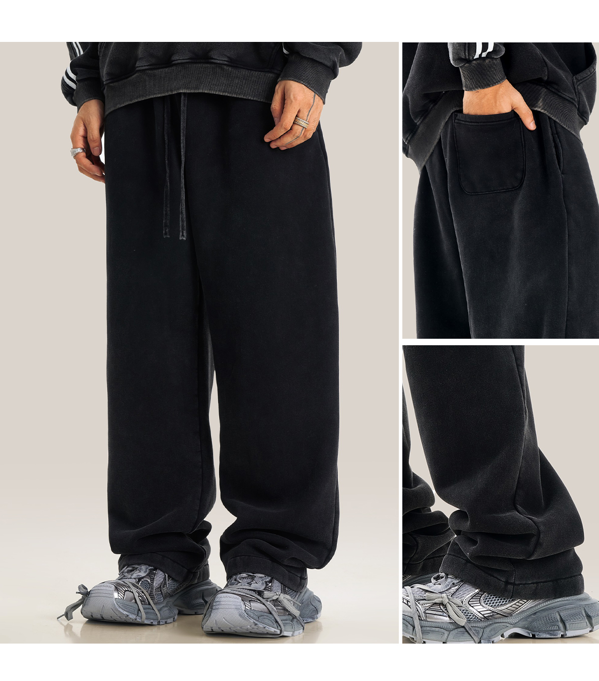 #K2437 Heavyweight Fleece 332Gsm wash vintage Sweatpants 28