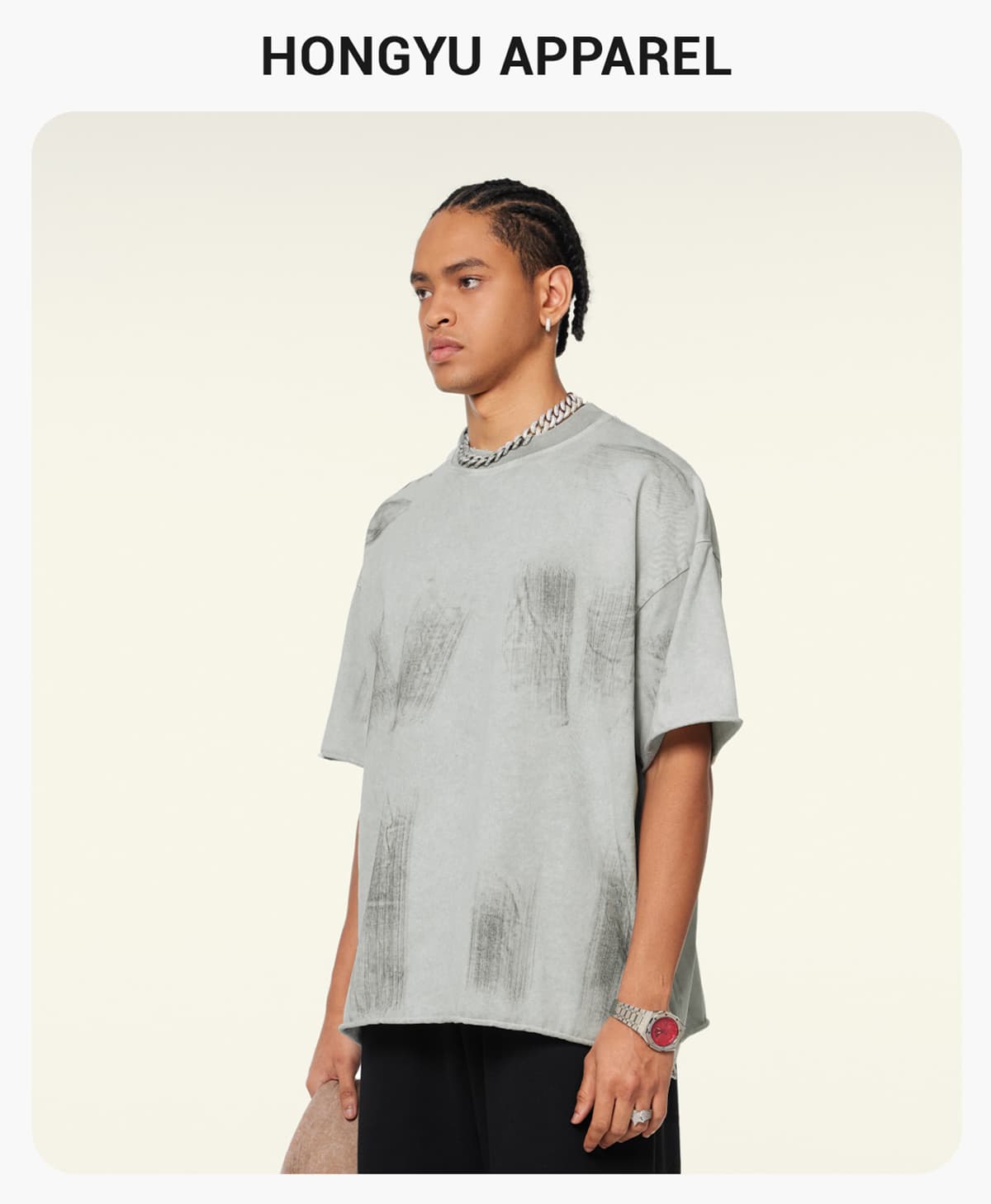 S1972 Cotton 310GSM Raw Hem Vintage Wash Distressed T-Shirt 6