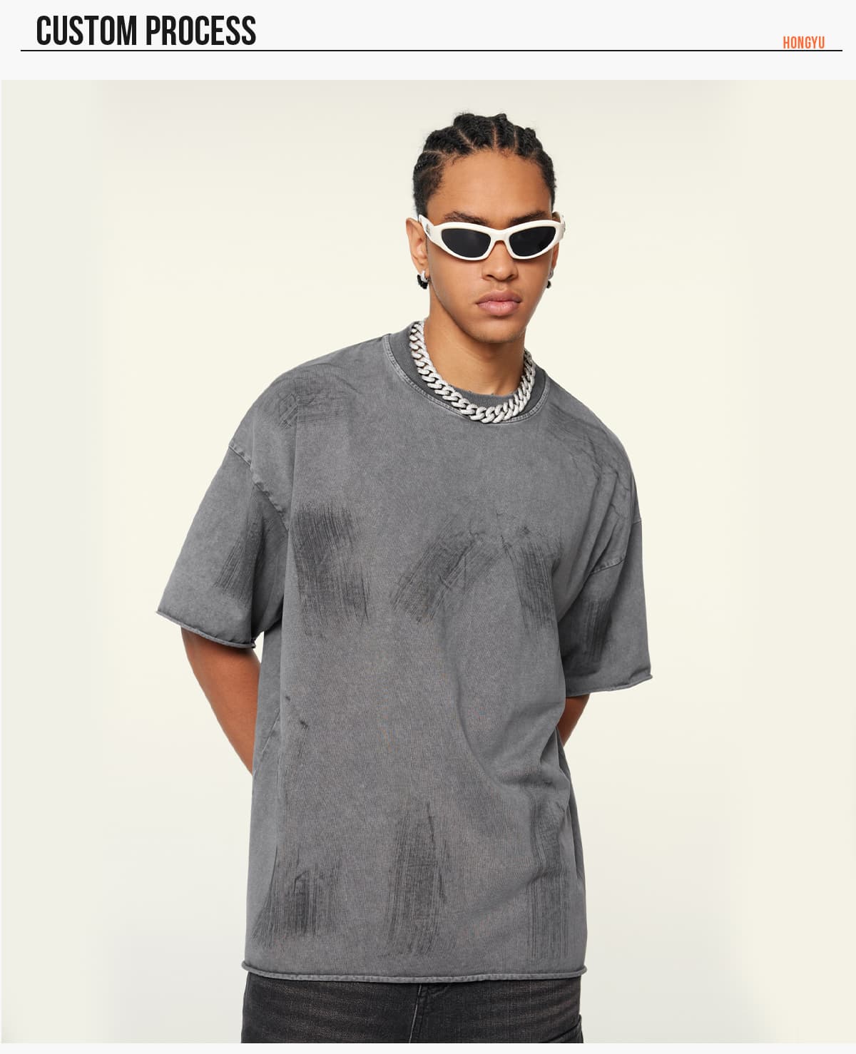 S1972 Cotton 310GSM Raw Hem Vintage Wash Distressed T-Shirt 20
