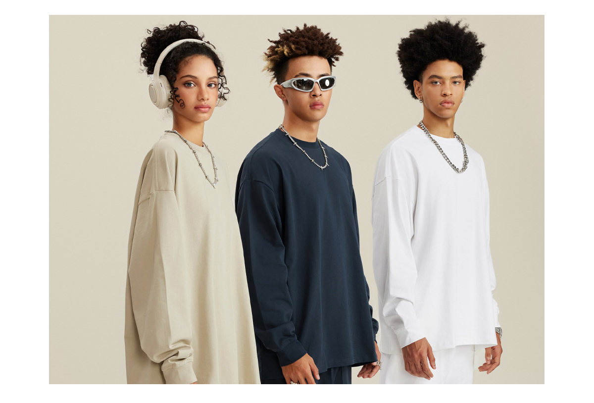 #W0013 Cotton Long Sleeve 305Gsm solid Oversized T-shirt 17