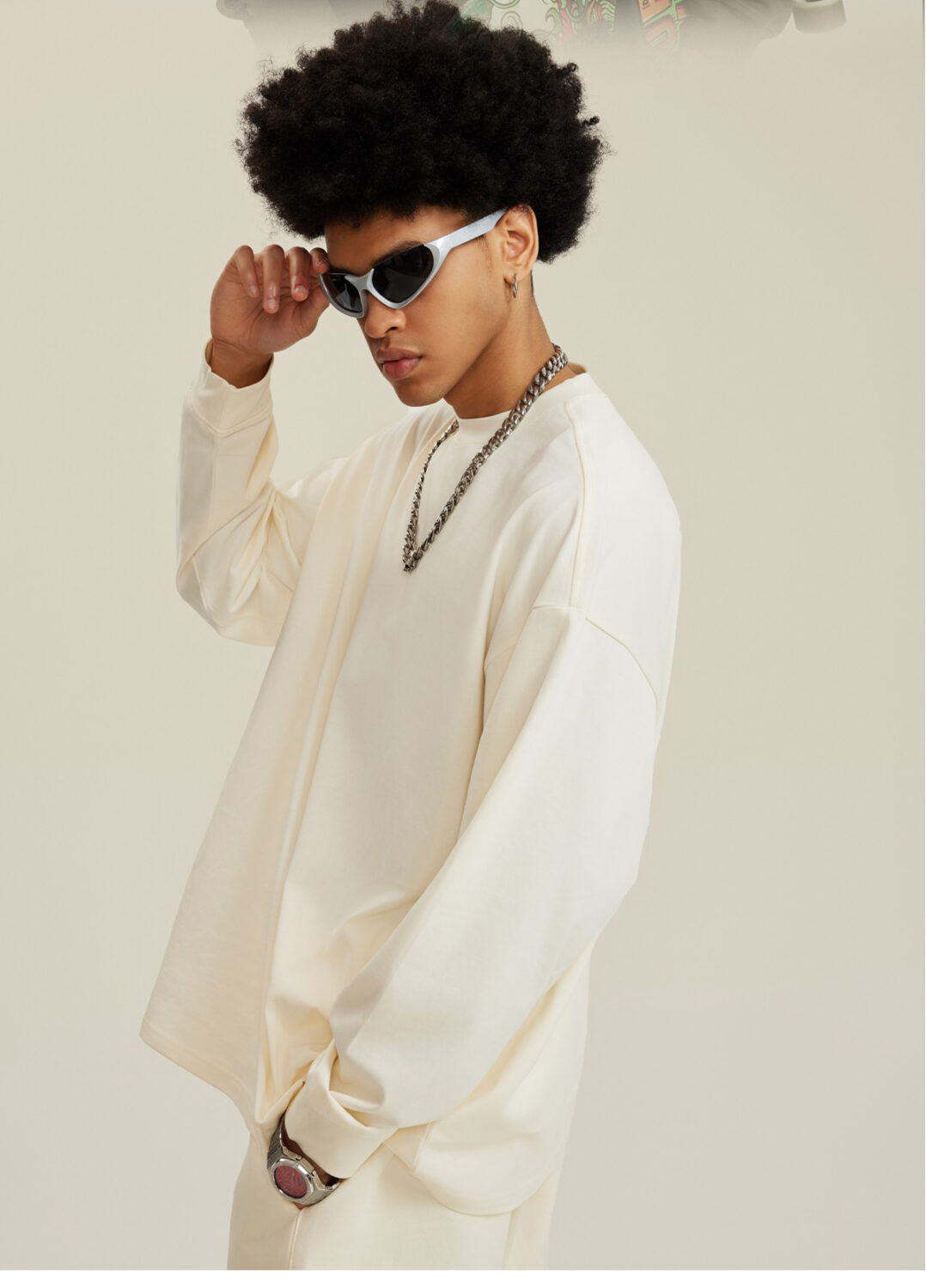 #W0013 Cotton Long Sleeve 305Gsm solid Oversized T-shirt 19