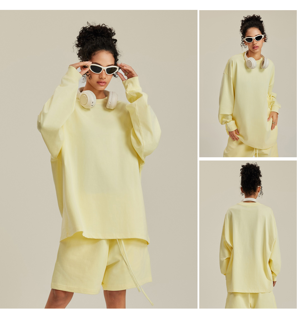 #W0013 Cotton Long Sleeve 305Gsm solid Oversized T-shirt 21