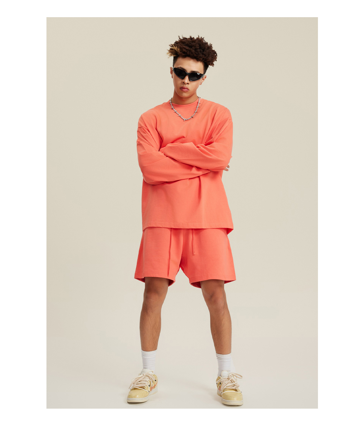 #W0013 Cotton Long Sleeve 305Gsm solid Oversized T-shirt 23