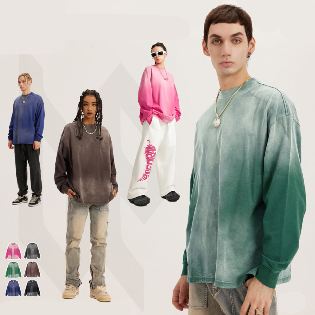 #W0018 Cotton 260Gsm Long Sleeve Gradual Wash Shirts