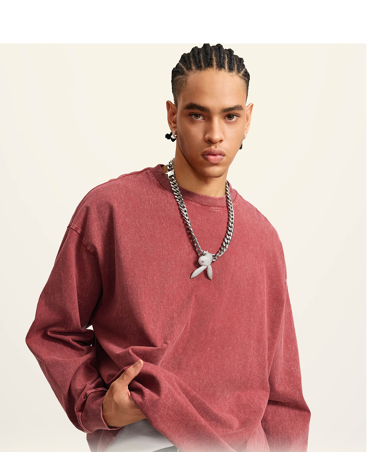 #W0156 Cotton 270Gsm Acid Wash Ribbed Cuff Long Sleeve Tee 20