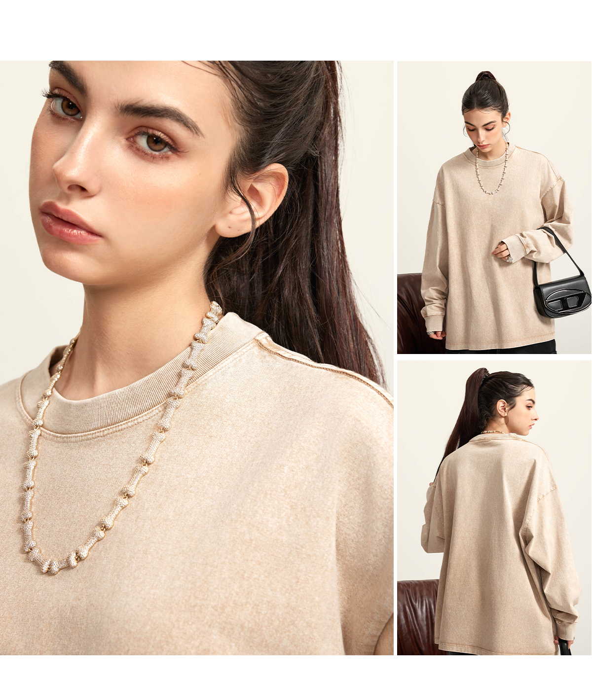 #W0156 Cotton 270Gsm Acid Wash Ribbed Cuff Long Sleeve Tee 24