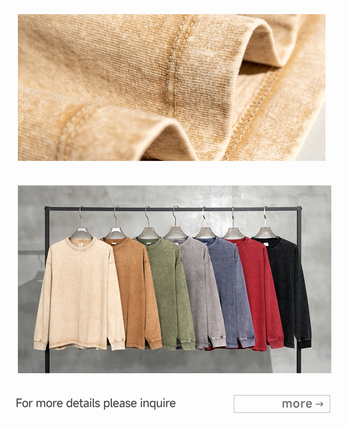 #W0156 Cotton 270Gsm Acid Wash Ribbed Cuff Long Sleeve Tee 14