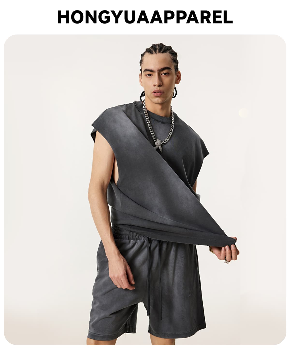 #S25106 Cotton 285GSM Acid Spray Distressed Wash Vest 5