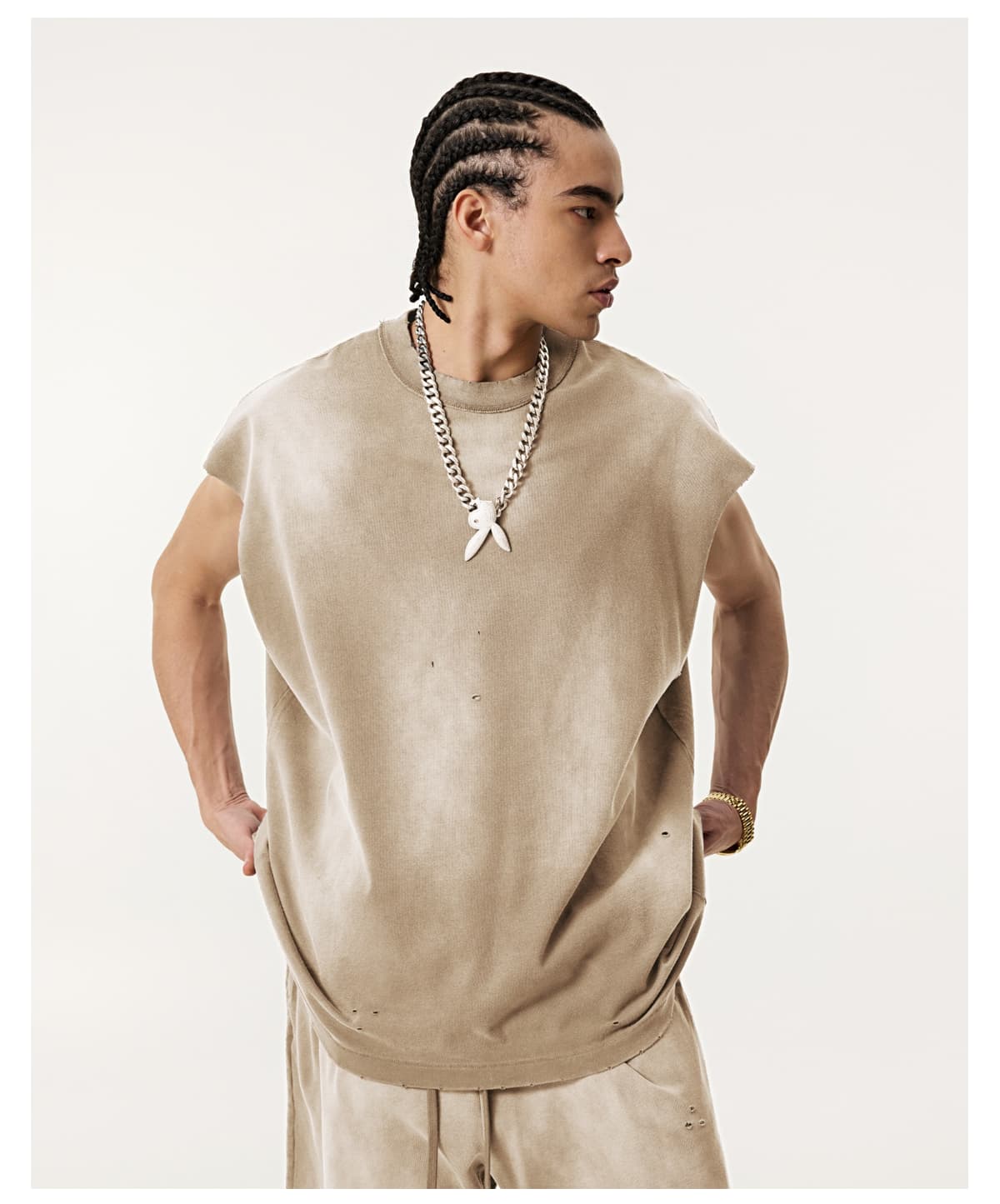 #S25106 Cotton 285GSM Acid Spray Distressed Wash Vest 19
