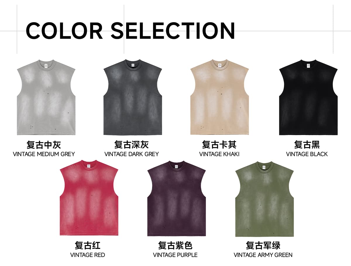 #S25106 Cotton 285GSM Acid Spray Distressed Wash Vest 9