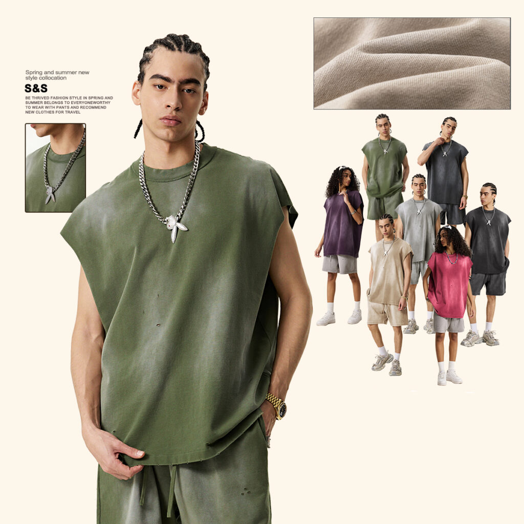 #S25106 Cotton 285GSM Acid Spray Distressed Wash Vest