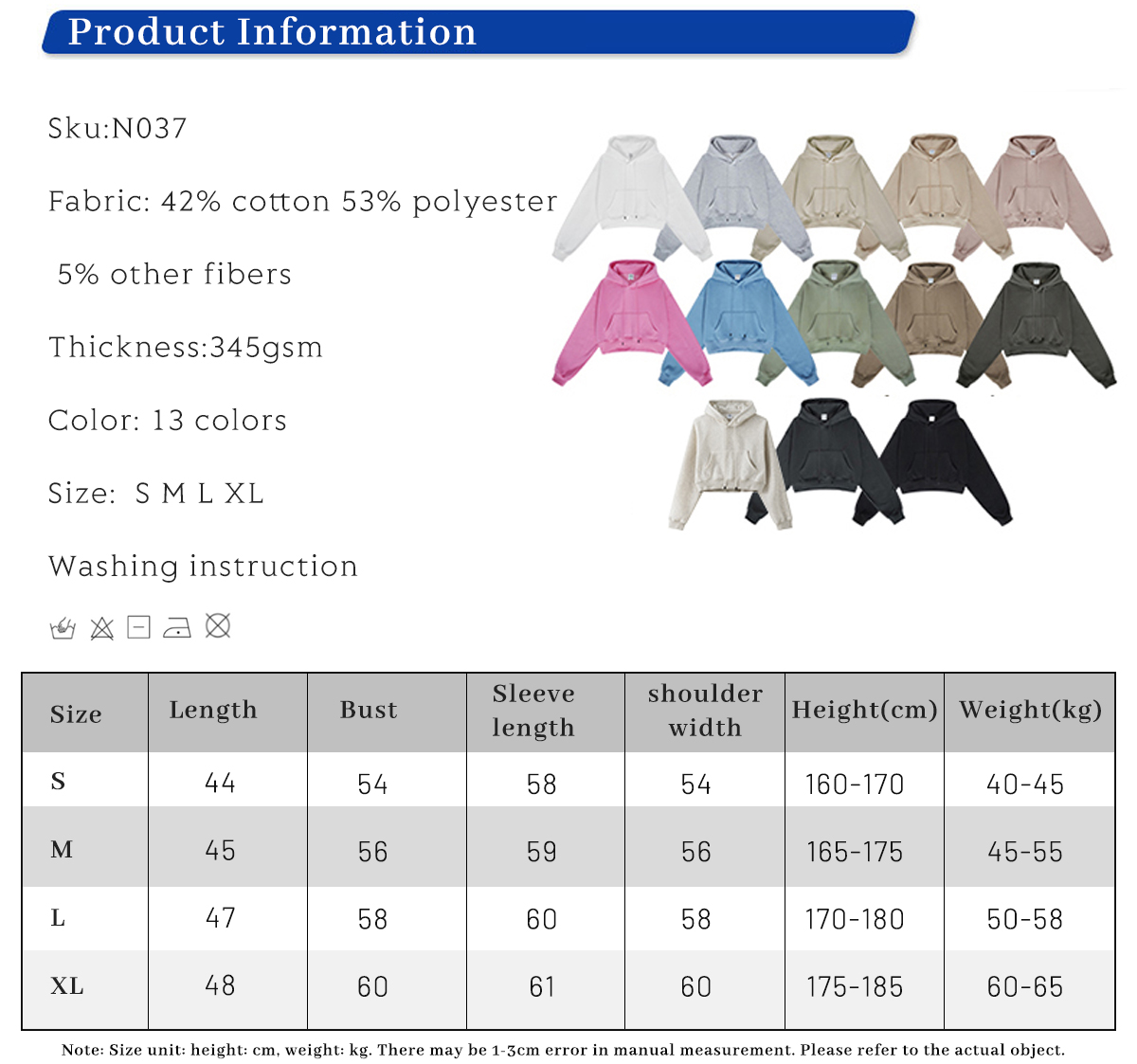 #N037 Heavy weight Fleece 345Gsm Cropped Hoodie 5