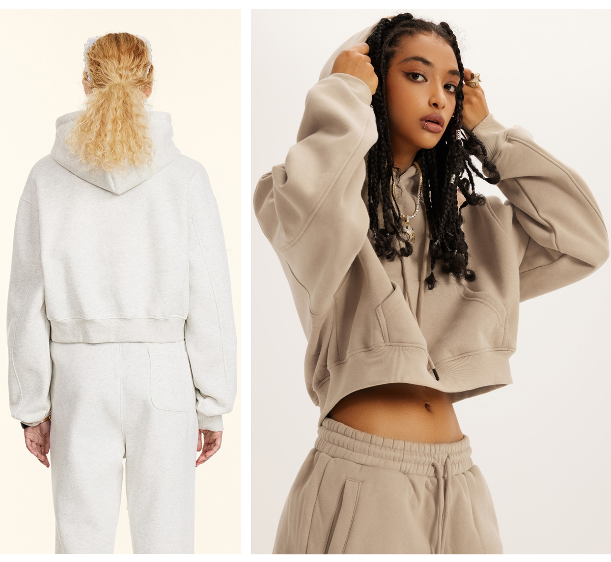 #N037 Heavy weight Fleece 345Gsm Cropped Hoodie 23