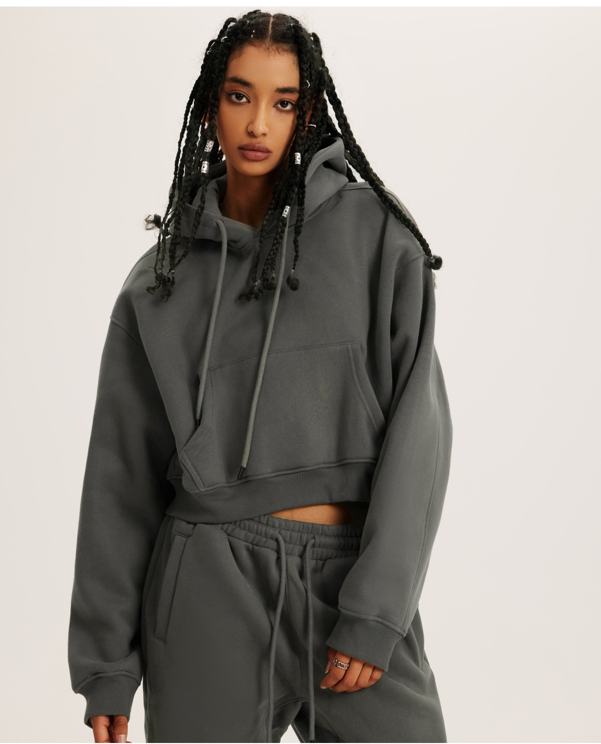 #N037 Heavy weight Fleece 345Gsm Cropped Hoodie 29
