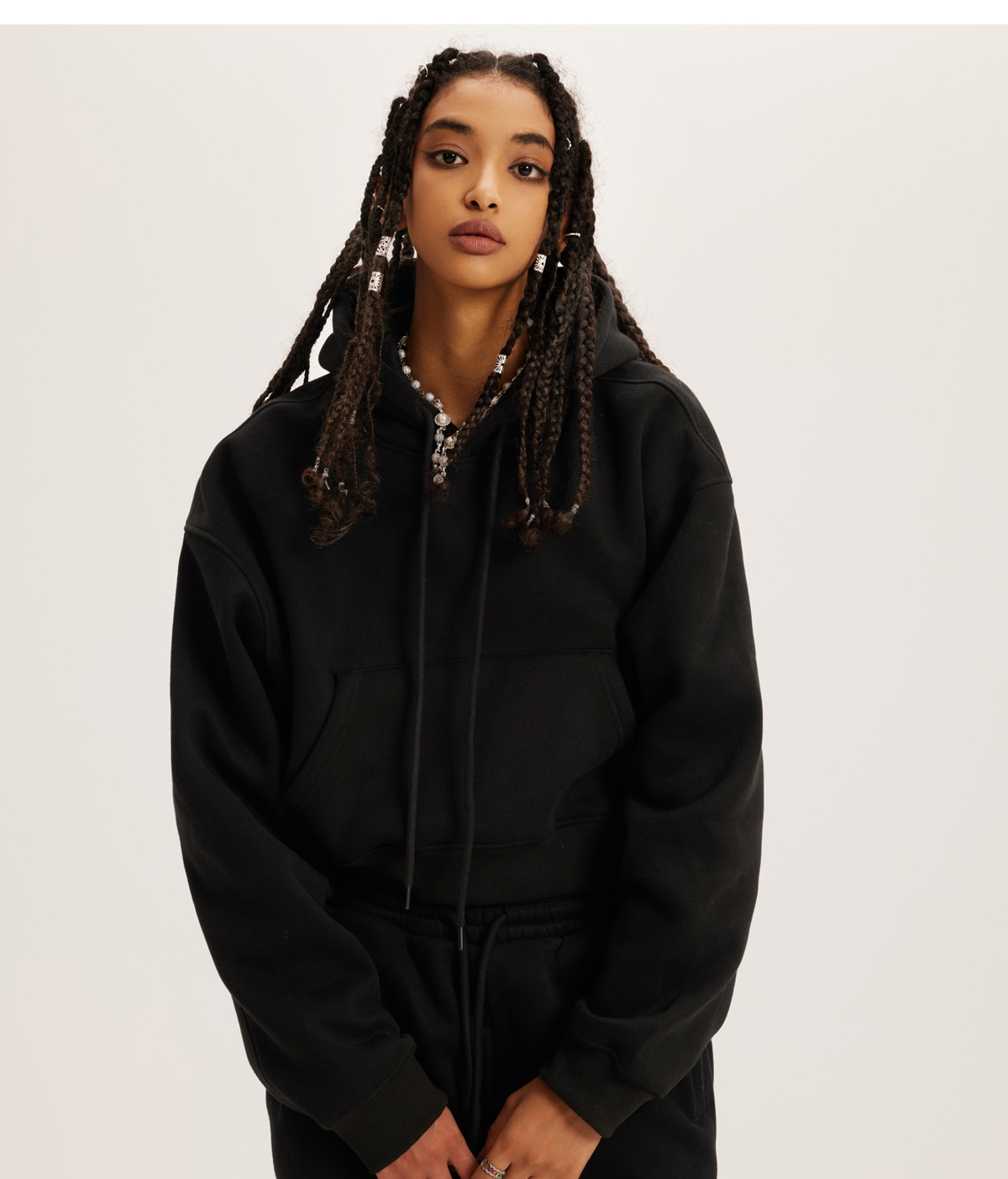 #N037 Heavy weight Fleece 345Gsm Cropped Hoodie 31