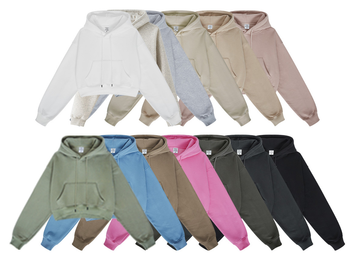 #N037 Heavy weight Fleece 345Gsm Cropped Hoodie 19