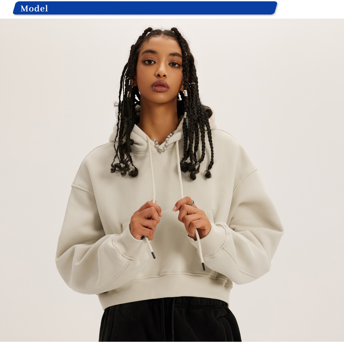 #N037 Heavy weight Fleece 345Gsm Cropped Hoodie 21