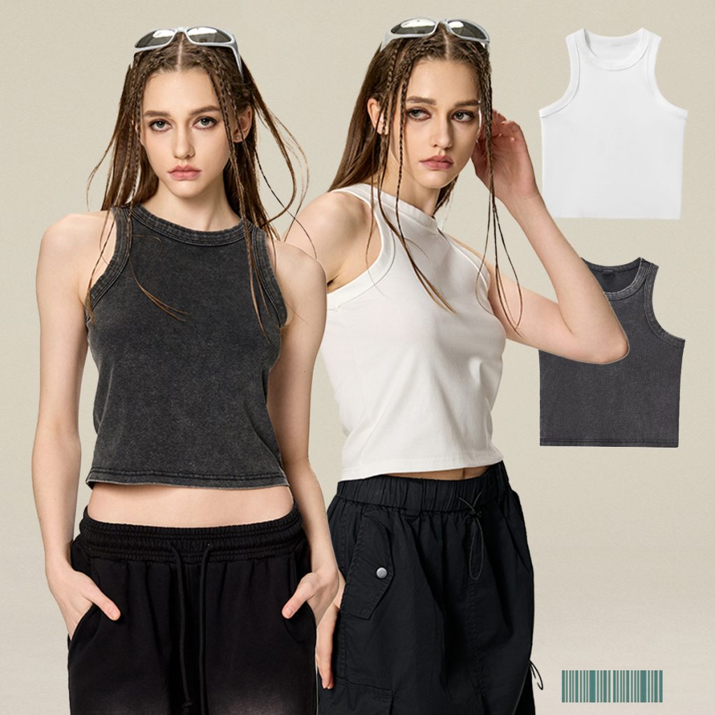 #BX8107 Acid Wash 320g Ribbing Y2k fit Vest for Women